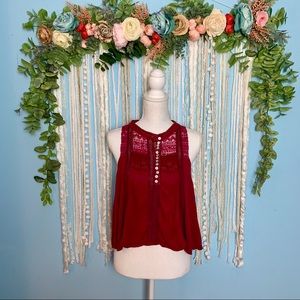 Free People Ribbon Button Boho Tank Medium